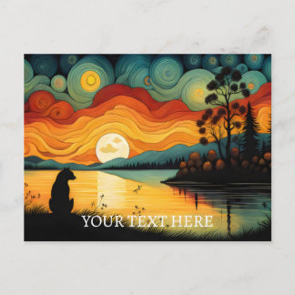 Silhouette Tiger Sunset Lake Postcard