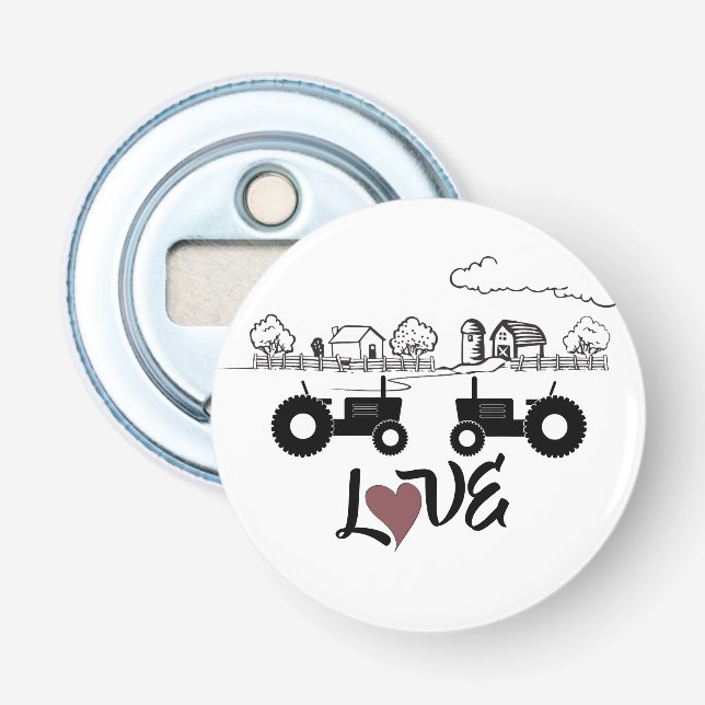 Silhouette Tractor Couple in LOVE Farm Bottle Opener (Front)