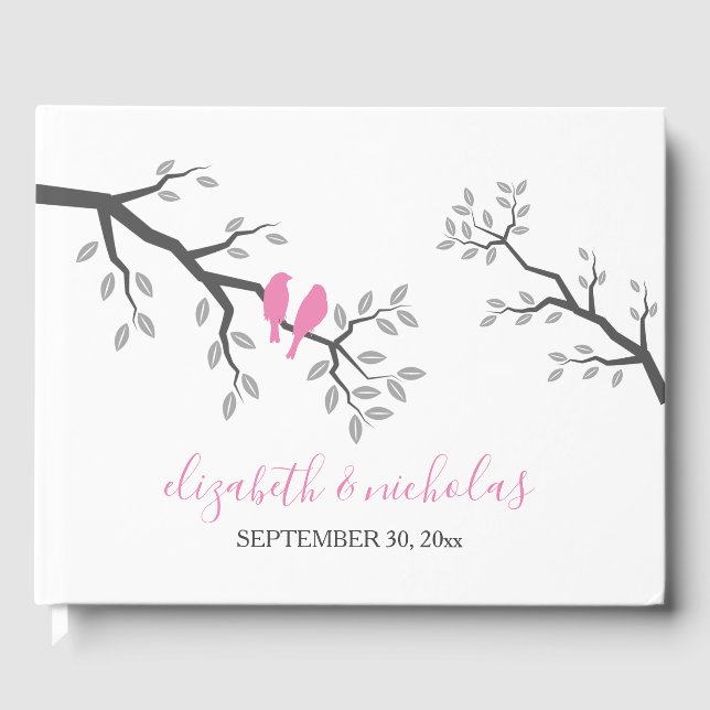 Silhouette Tree Branch Love Birds Guest Book (Front)