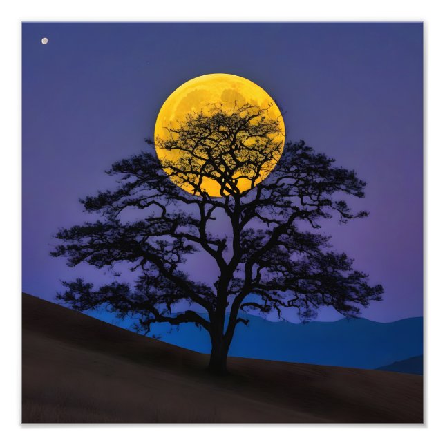 Silhouette Tree Under the Full Moon Photo Print (Front)