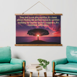 Silhouette tree with a beautiful ocean pink sun hanging tapestry