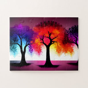  Silhouette Trees and Purple and Orange For Kids Jigsaw Puzzle