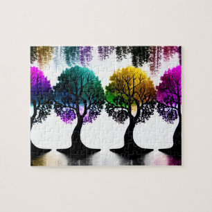 Silhouette Trees with Pastel Colour Foliage Jigsaw Puzzle