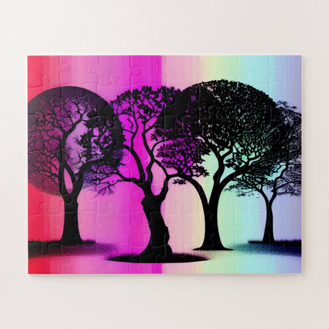 Silhouette Trees with Pink Pastel Background Jigsaw Puzzle (Horizontal)