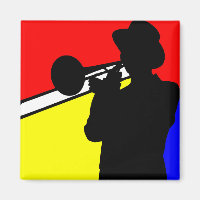 Silhouette trombone player, mondrian style art