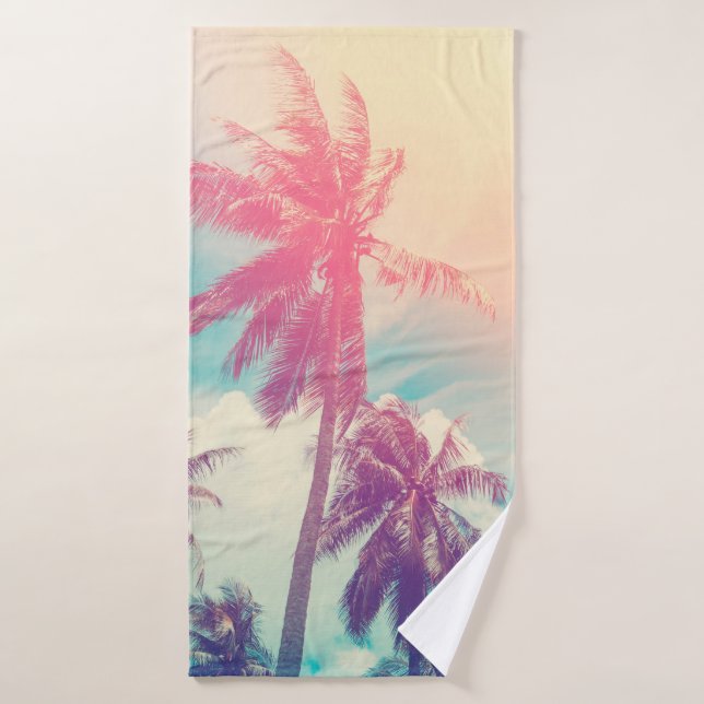 Silhouette tropical palm tree with sun light on su bath towel (Bath Towel)
