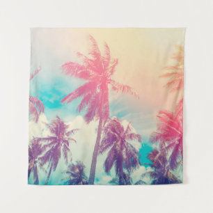 Silhouette tropical palm tree with sun light on su tapestry