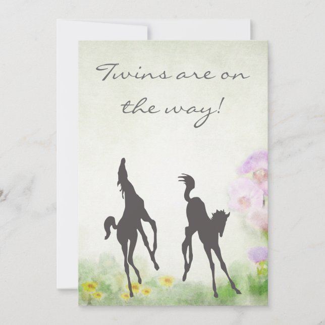 Silhouette Twin Foals Horse Baby shower Invitation (Devant)