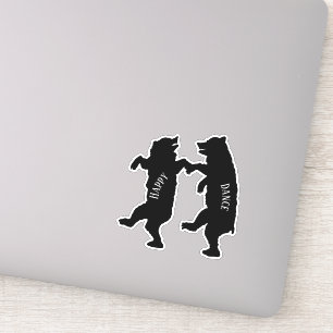 Silhouette Two Happy Black Bears Dancing Together