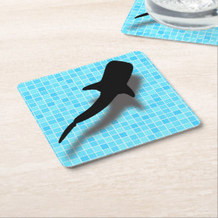 Silhouette Whale Shark in Swimming Pool Square Paper Coaster