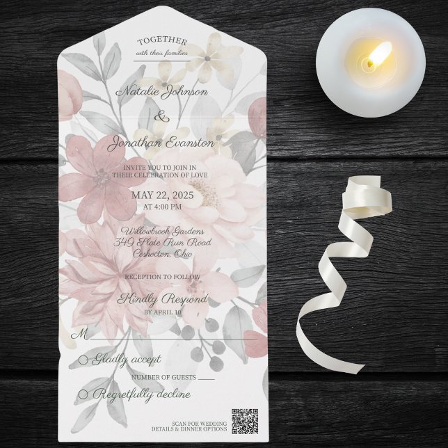 Silhouette Wildflower Bouquet with QR Code  All In One Invitation (Creator Uploaded)
