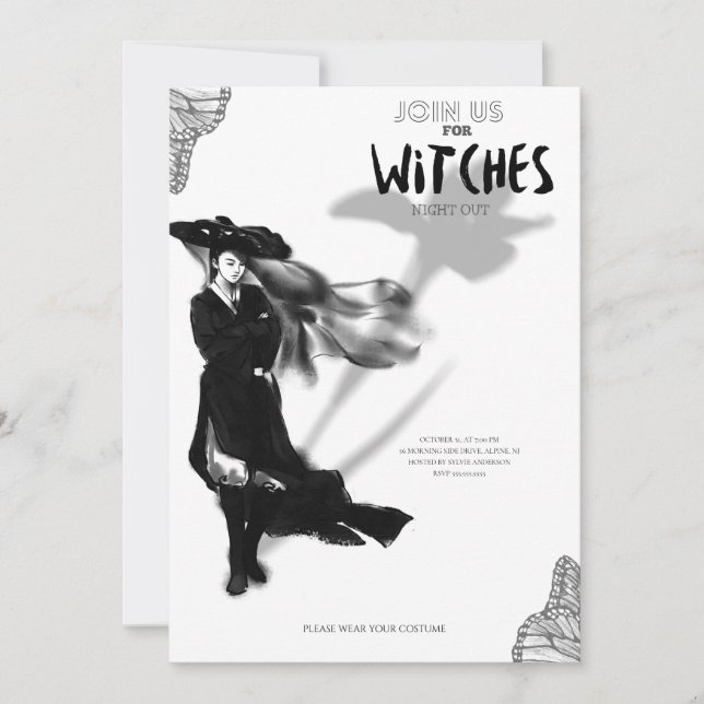 Silhouette Witch Halloween Party Invitation (Front)