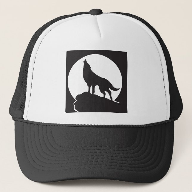 Silhouette wolf howling at the moon - therian tee trucker hat (Front)