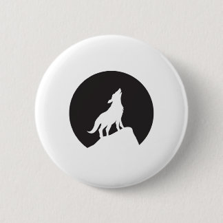 Silhouette Wolf on Rock with Moon 2 Inch Round Button