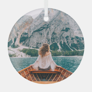Silhouette Woman Alpine Lake Nature Glass Ornament