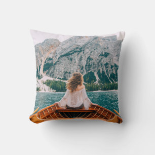 Silhouette Woman Alpine Lake Nature Throw Pillow