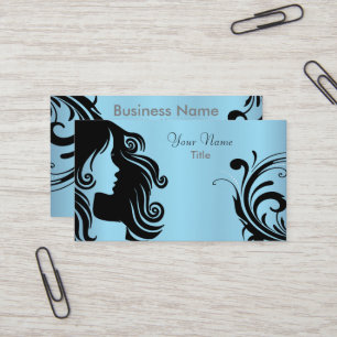 Silhouette Woman Hair Stylist - Baby Blue Business Card