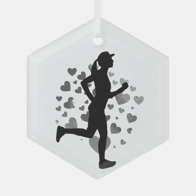 Silhouette Women Running Runner Sport Glass Ornament (Front)