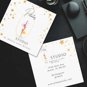 Silhouette Yoga Spa Studio Beauty Gold Stars Square Business Card