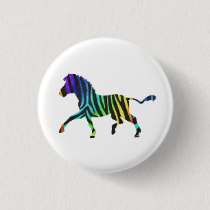 Silhouette Zebra Black and Rainbow 1 Inch Round Button
