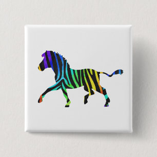 Silhouette Zebra Black and Rainbow 2 Inch Square Button