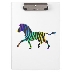 Silhouette Zebra Black and Rainbow Clipboard