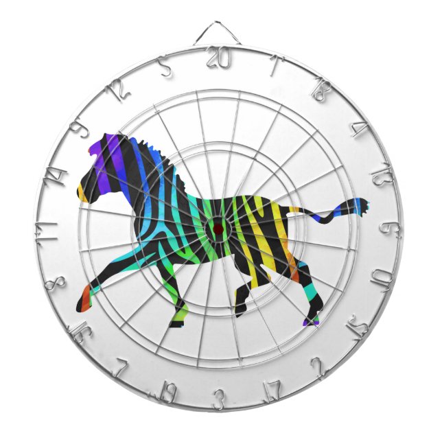 Silhouette Zebra Black and Rainbow Dartboard (Front)