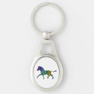 Silhouette Zebra Black and Rainbow Keychain