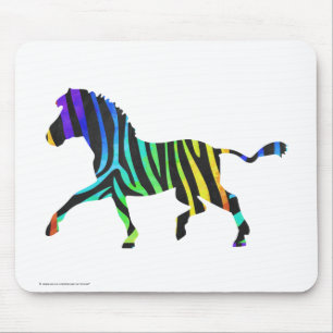 Silhouette Zebra Black and Rainbow Mouse Pad