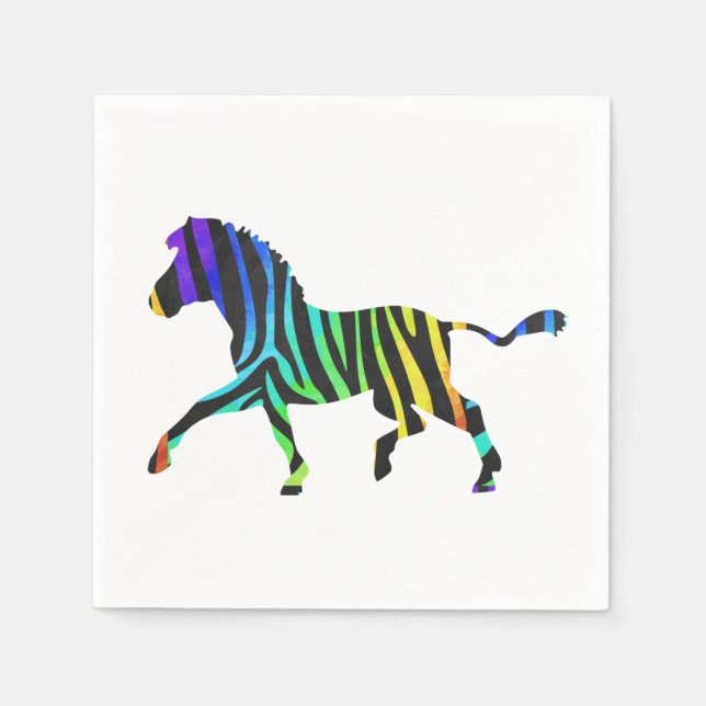 Silhouette Zebra Black and Rainbow Napkin (Front)