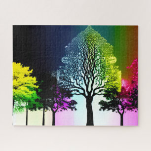 Silhouetted Black Trees with Rainbow Backdrop Jigsaw Puzzle