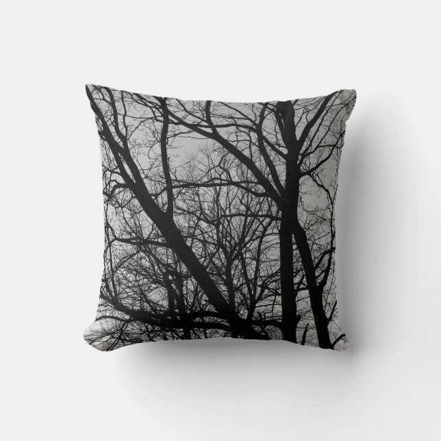 Silhouetted Branches - Black and White Throw Pillow (Front)