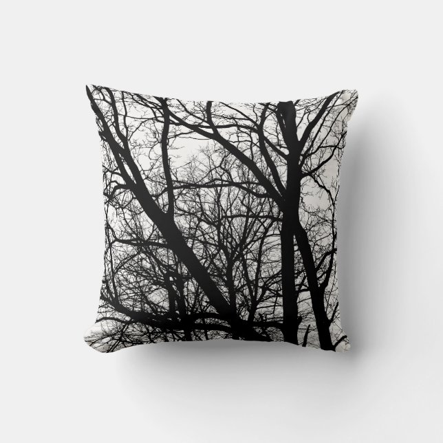 Silhouetted Branches - High Contrast Throw Pillow (Front)