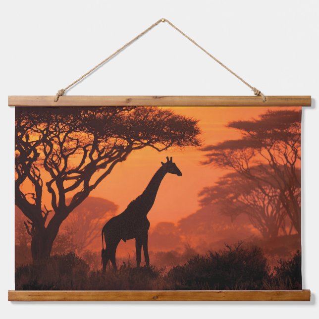 Silhouetted Giraffe Sunset Safari Wall Art (Front)