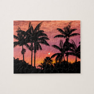 Silhouetted palm trees, Hawaii Jigsaw Puzzle