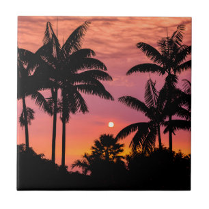Silhouetted palm trees, Hawaii Tile