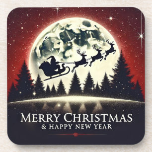 Silhouetted Santa and Reindeer Flying Coaster