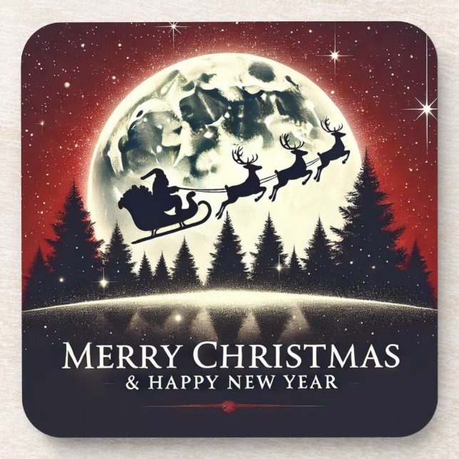 Silhouetted Santa and Reindeer Flying Coaster (Front)