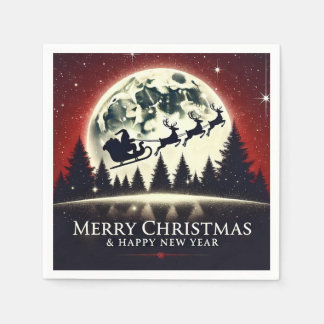 Silhouetted Santa and Reindeer Flying Napkin