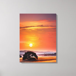 Silhouetted Tree at Sunset Canvas Print