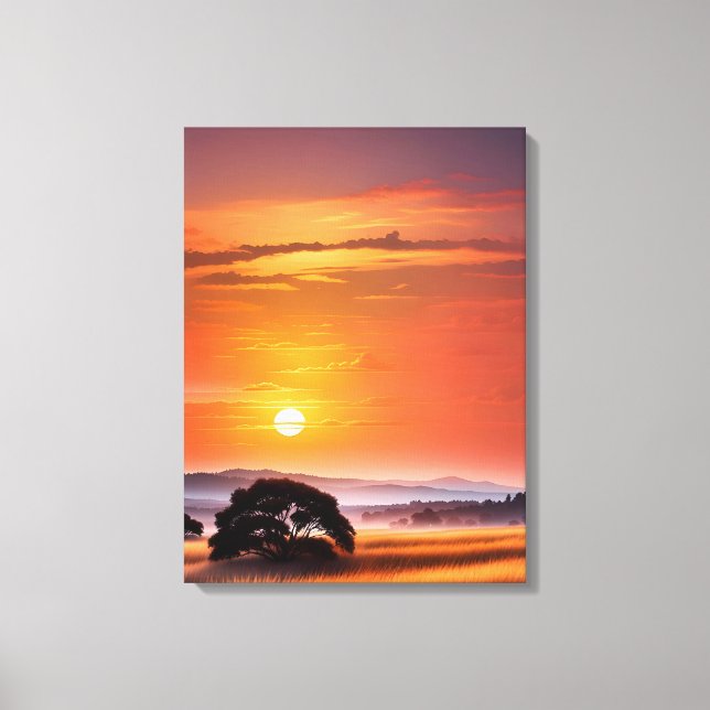 Silhouetted Tree at Sunset Canvas Print (Front)