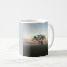 Silhouetted Tree in Misty Field