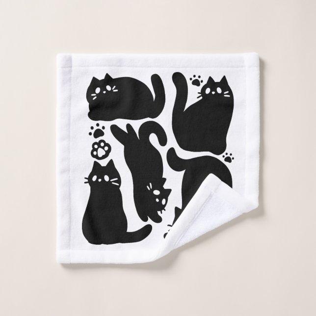 Silhouettes de chat noir - Design Feline mignon (Gant de toilette)