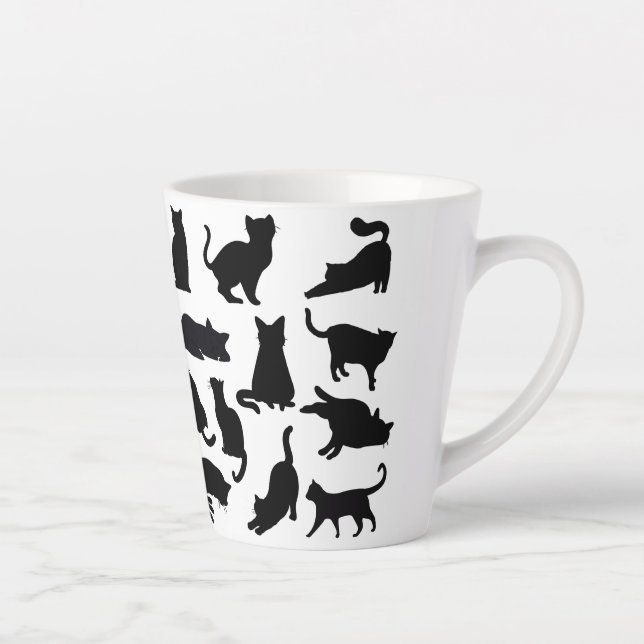 Silhouettes de chats noirs et blancs Latte Mug (Droite)
