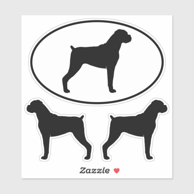 Silhouettes de chien de boxe avec Stickers d'oreil (Feuille)