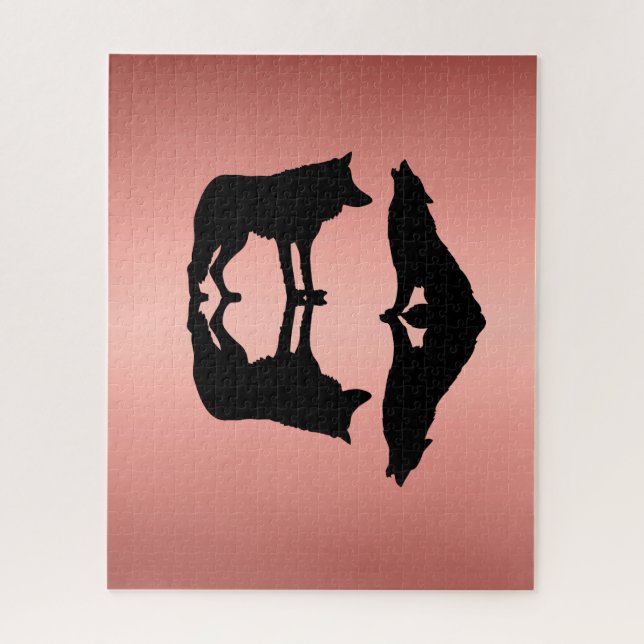 silhouettes de couleur or rose du puzzle des loups (Vertical)