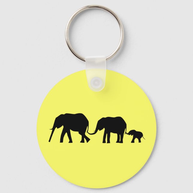 Silhouettes of 3 Elephants Holding Tails Keychain (Front)