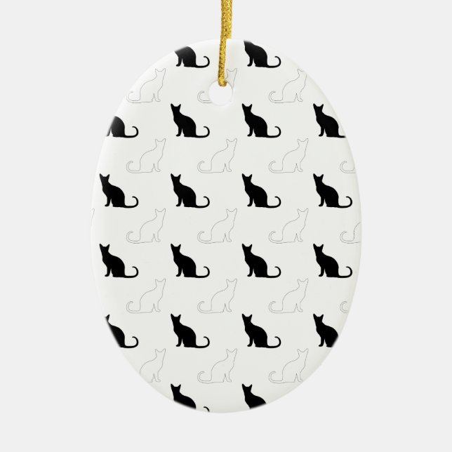Silhouettes Of Black and White Cats Ceramic Ornament (Front)