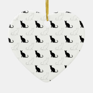 Silhouettes Of Black and White Cats Ceramic Ornament