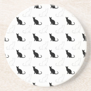 Silhouettes Of Black and White Cats Coaster
